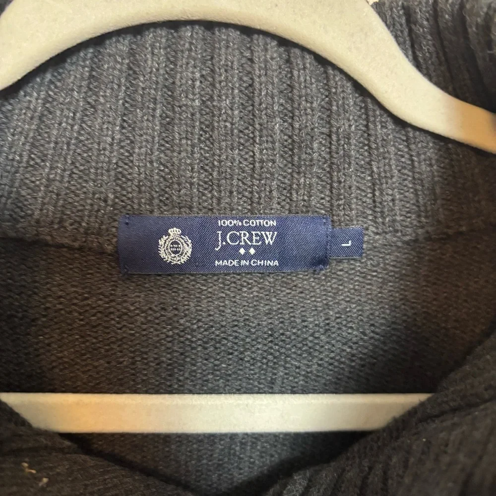 J. Crew Men's Sweater Pullover Quarter 1/4 Button Up 100% Cotton Gray Size Large